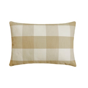 Decorative Oblong / Lumbar Throw Pillow Cover 12x16 Inch Cotton Buffalo Checks Sofa Cushion Cover Aqua Blue Plaid Pattern - Beige Plaid Play