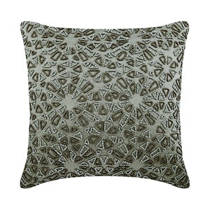 Silk Silver Throw Pillow Custom 16&quot;x16&quot;, Luxury Sofa Throw Lattice, Trellis Couch Cushion Cover Moroccan Pattern Modern Style - Cool Chrome