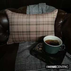 Fall Plaid Oblong / Lumbar Pillow Cover Winter Pillow in Velvet Plaid Checkered Pillow Case Pink & Brown for Living Room Farmhouse Cottage