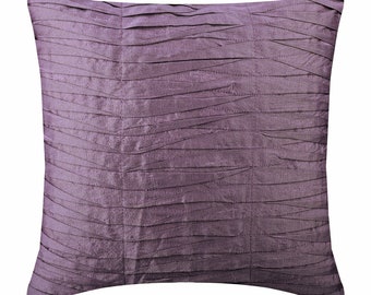 Art Silk Purple Throw Pillow Cover 16"x16" , Designer Toss Pillows Pintucks, Textured Sofa Pillow Cover Solid Color Modern - Purple Waves