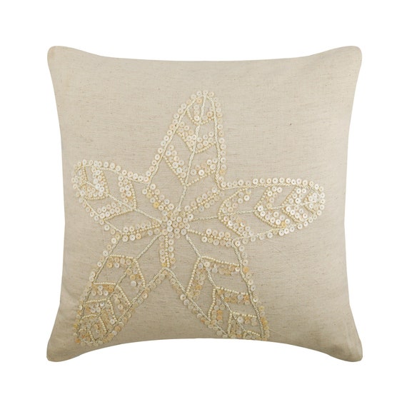 Decorative Beige Throw Pillow Bed 24x24 26x26 Cotton Linen Pillow Case Cover Starfish Pillow Custom Sea Creatures Starfish Pearls Etsy UK