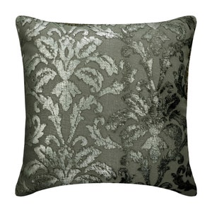 24&quot;x24&quot;/26&quot;x26&quot; Decorative Silver Grey Euro Sham, Velvet Couch Euro Sham Couch Pillow Damask Pattern Victorian Style- Damask Glitterati