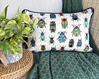 Beetle Oblong / Lumbar Pillow Cover Embroidered Bug Throw Pillow, Bug Collection, Insect Entomology, Insect Pillows - Crawling Critters