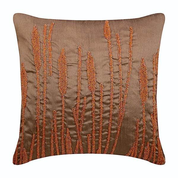 Designer Rust Orange Throw Pillow Cover Custom 16"x16", Art Silk Sofa Cushion Sofa Throw Nature & Floral Contemporary Style - Rusted Beauty