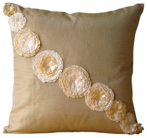 Designer Beige Pillows Cover Ribbon Flower Floral Theme Etsy