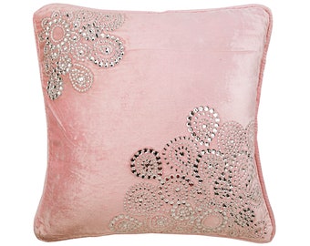 Designer Pink Bed Pillow case 24"x24"/26"x26", Velvet European Cushion Cover Crystal, Rhinestone Throw Cushion Cover - Crystal Fun