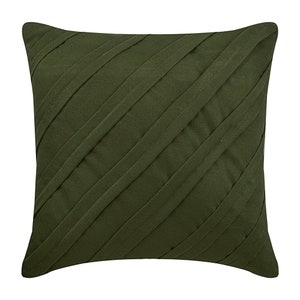 Faux Suede Olive Green Sofa Pillow Cover 16x16, Designer Throw Pillow Cover Striped, Pintucks, Textured Throw Pillow Contemporary Olive image 1