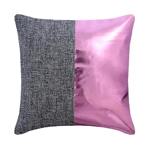 Federa per cuscino decorativo in similpelle rosa metallizzato, 16"x16", stile patchwork contemporaneo, fosforescente