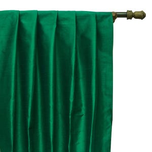 Dark Emerald Green Art Silk Curtain Panels, Faux Silk Curtains (Rod Pocket, Grommet, Box Pleat, Three Pinch Pleat, Tab Top, Plain Ring Top)