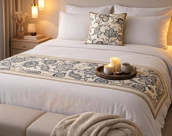 Morbuy Chemin de Lit avec Coussin Assorti, Couleur Unie Chemin de Lit Hôtel Doux Drapeau de Lit pour Salon, Chambre à Coucher, Décoration de la Maison (50x210 50x50cm,Fleurs Vertes