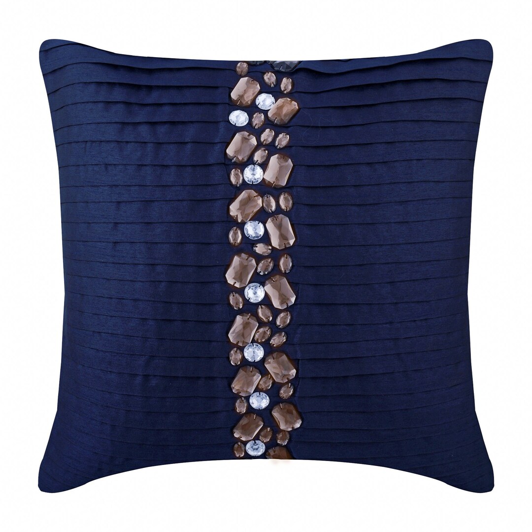 Designer Navy Blue Bed Pillow Case 24x24/26x26, Art Silk Sofa Pillow ...