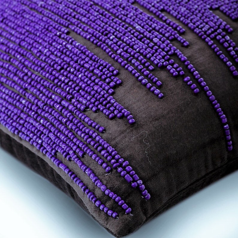 Square Purple Gunmetal Beaded Club /& Lounge Theme 24x24 Velvet Pillows Covers For Couch Charcoal Grey Pillow Shams Charcoal Spill