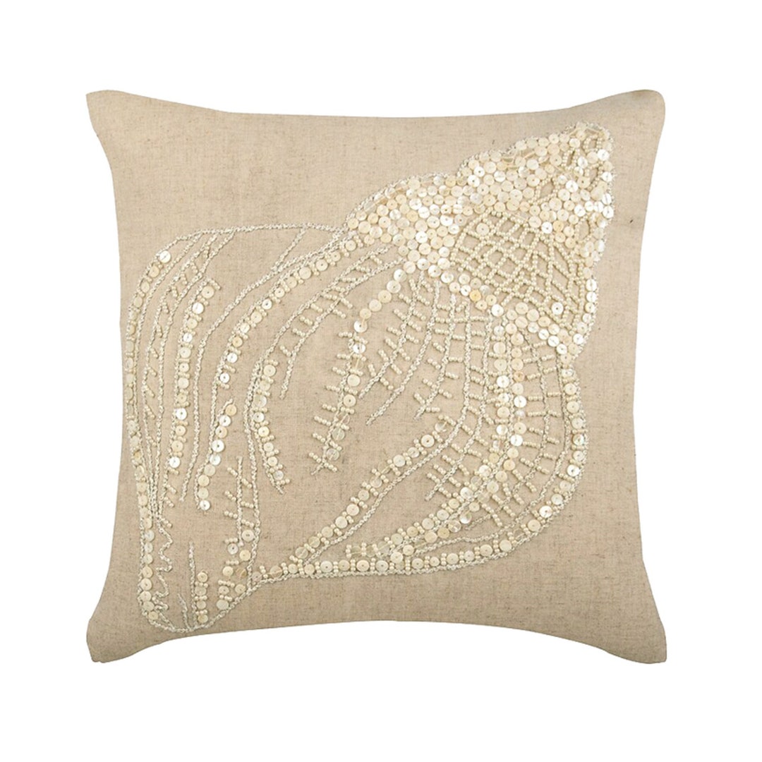 Decorative Beige Bed Pillow Cover 24x24/26x26, Cotton Linen Euro Sham Euro Sham Sea Creatures