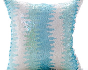 Decorative Aqua Blue European Pillowcase 24"x24" / 26"x26", Art Silk Throw Pillow Cover Cushion Ombre Pattern Modern Home Decor - Freezed