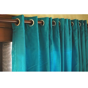 Aqua Turq Silk Curtain Panels 26&quot;W x 84&quot; L Grommet Drapes Bedroom Home & Lining Decor Valence Window Treatments Blackout