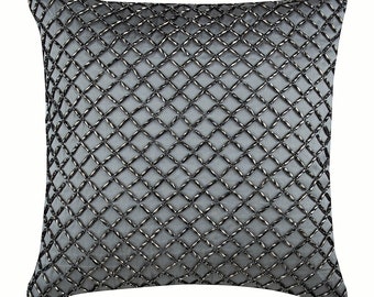 Décoratif Argent 40x40 cm Coussin Toss, Taffetas À carreaux Coussin personnalisé, Géométrique Moderne - Silver Checkered