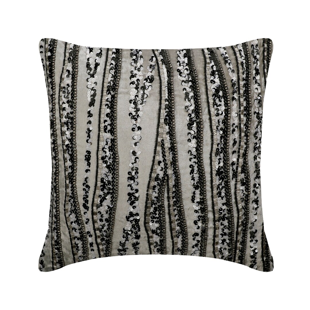 Decorative Pillow Case 16x16 Grey / Silver / Black Velvet Cushion Throw