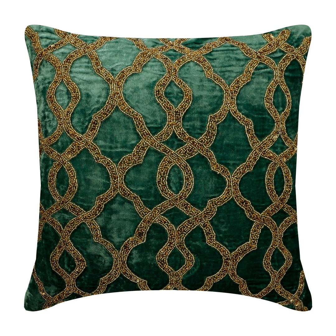 24x24/26x26 Decorative Teal and Gold Throw Euro Sham, Velvet Couch Euro