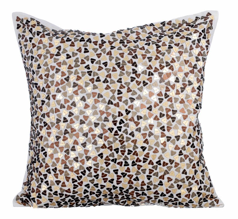 Antique Gold Decorative Pillow Sham Covers 24x24 Silk Pillow Sham Cover Copper Pillow Sham Silver Sequin Embroidered Metallic Fusion
