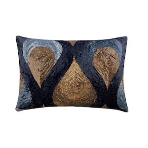 Decorative Oblong / Lumbar Pillow Covers Accent Pillow Couch Sofa 12x16 Metallic Silk Sequins Embroidered Pillows - Turn Blue to Gold