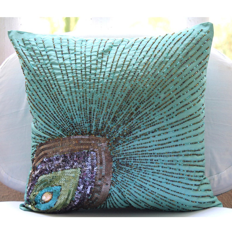 16x16 Decorative Aqua Blue Throw Pillow Cover Art Etsy