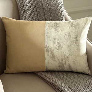 Beige Grudge with Gold Foil Patchwork Pattern, Modern Lumbar Pillow Cover - Gold Glint