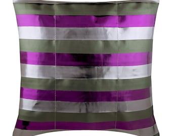 16"x16" Decorative Purple Throw Pillow, Faux Leather Pillow for Sofa Throw Pillow Cover Striped Pattern Modern Style - Omg Its Purple