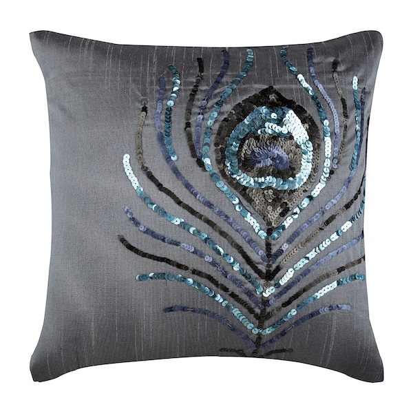 16"x16" Decorative Silver Cushion Pillow, Art Silk Cushion Case Pillow Case Cover Birds Pattern Art Deco Home Decor Pillow - Peacock Feather