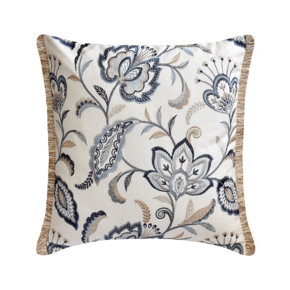 Blue Grey Pillow Cover, Grey Floral Throw Pillow Covers, Decorative Throw  Pillow, Pillow Covers 24x24, Designer Pillow, 16x16 Pillow Cover 