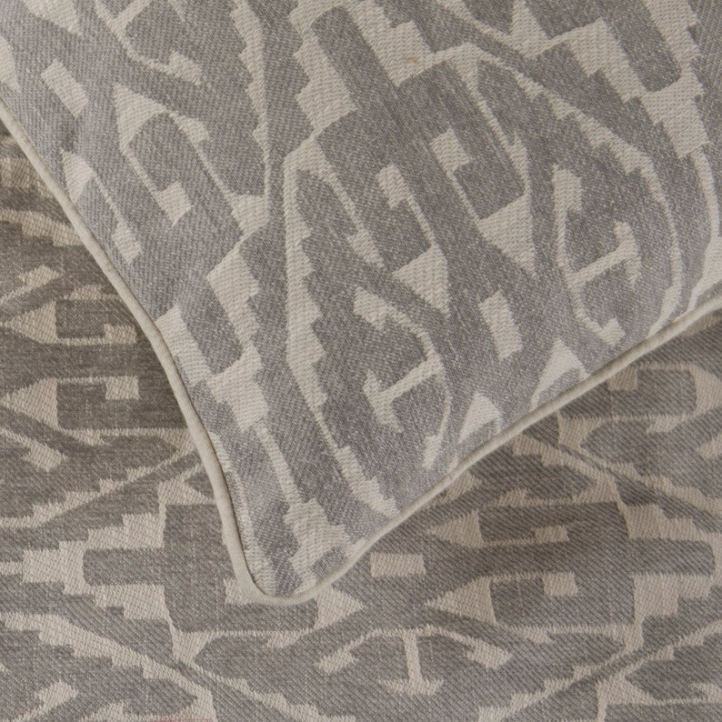 Grey Aztec King Queen Twin Grey Bed Runner with Decorative Throw Pillow Cover Modern Contemporary Cotton Aztec Pattern with Tassels