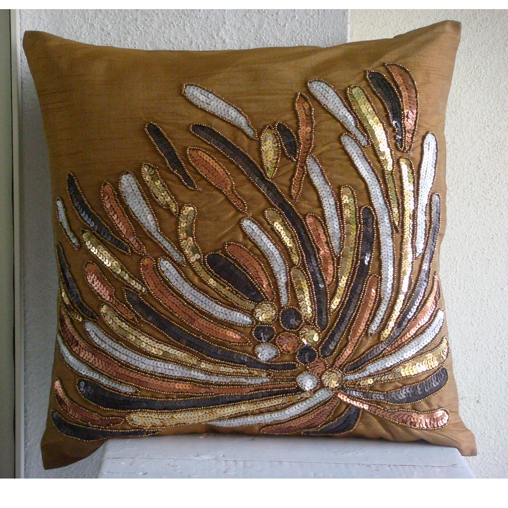 Designer Gold Throw Pillow Covers 16x16 Silk Etsy
