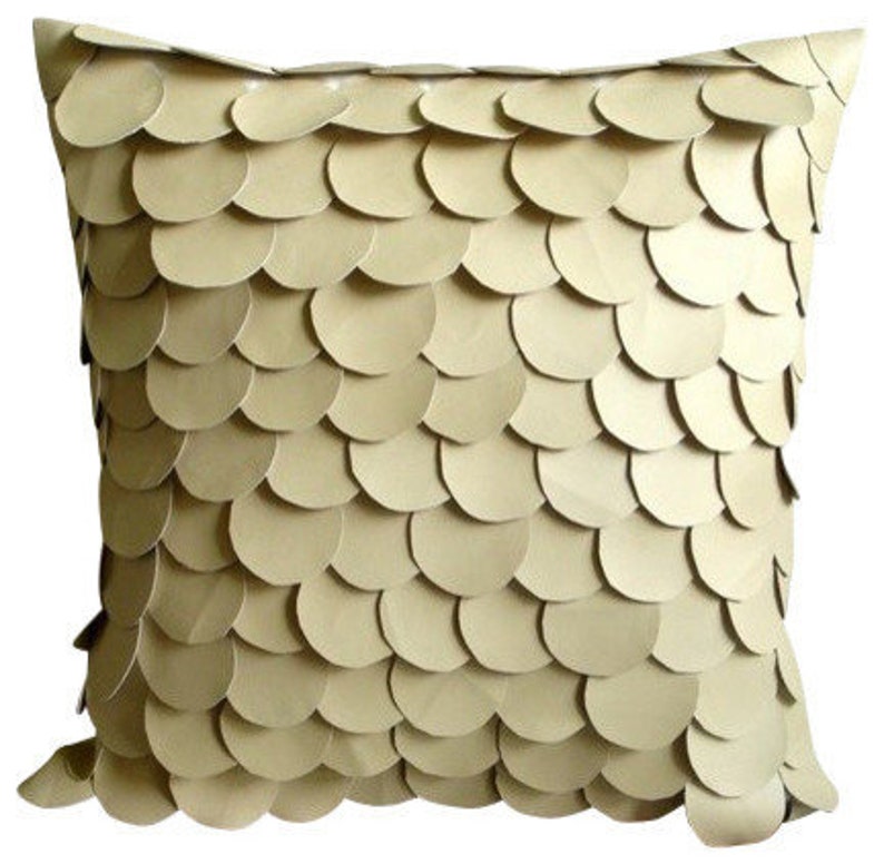 Faux Leather Beige Pillow Case 16x16, Decorative Pillow Cover Throws For Sofa Circles Dots Pattern Modern Home Decor Pillow Mermaid image 1
