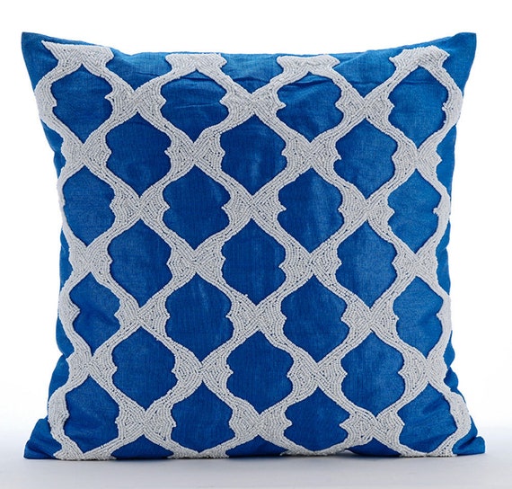 Designer Lattice Trellis Royal Blue Bed Pillow Etsy UK