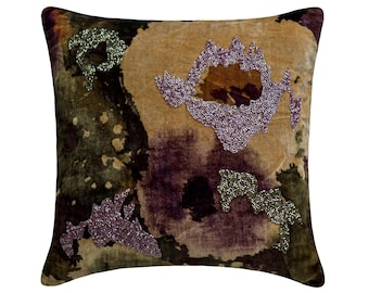 Decorative Euro Sham 24"x24"/26"x26" Velvet Euro Sham Cover Printed Abstract Design with Beads Cushion Cover Modern Home - Flora N Fauna