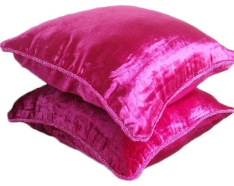 16"x16" Decorative Fuchsia Pink Cushion Pillow, Velvet Cushion Case Pillow Case Cover Solid Color Pattern Contemporary Style - Fuchsia Love