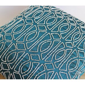 Designer Trellis, Lattice Couch Cushion Cover 16"x16", Art Silk Throw Cushion Royal Peacock Green Couch - Geometric Royal Peacock Green image 5