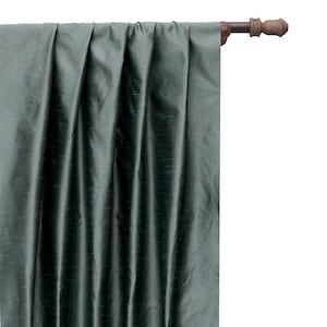 Smokey Green Art Silk Curtain Panels, Faux Silk Curtains (Rod Pocket, Grommet, Box Pleat, Three Pinch Pleat, Tab Top And Plain Ring Top)