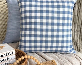 Checkered Throw Pillow Cover 16x16 Inch Cotton Buffalo Checks, Blue and White Checks Pillow, Nursery Decor, Country & Farmhouse - Checkmate