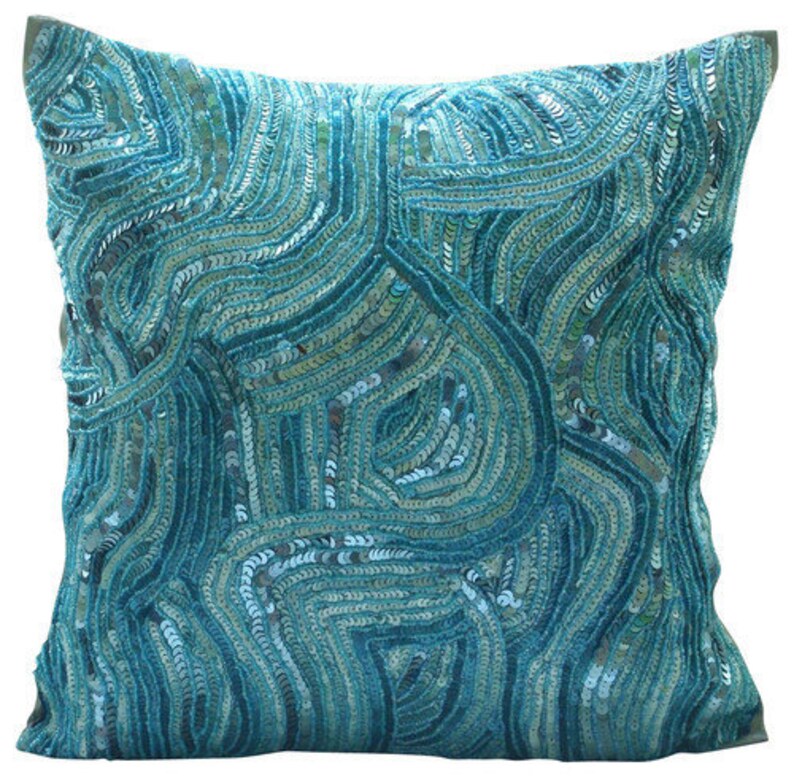 16x16 Luxury Aqua Blue Throw Pillow Cover Art Etsy
