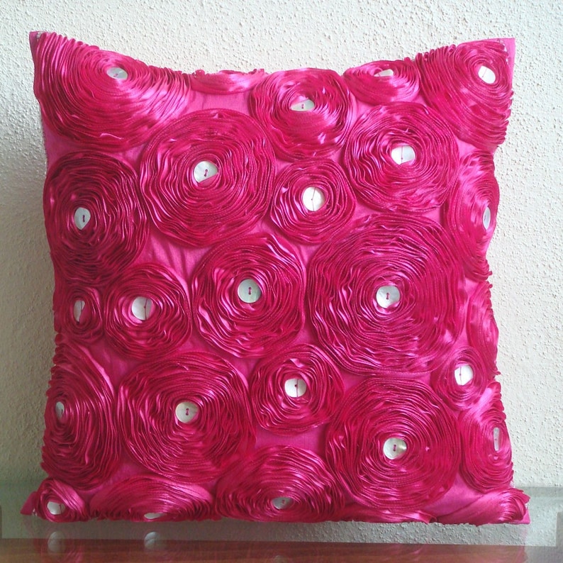 Fuchsia Power Pillow Sham Covers 24x24 Inches Silk Pillow Sham Cover with Satin Embroidery Decorative Pillow Covers