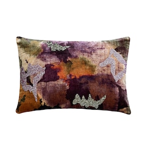 Fall Home Decor Oblong / Lumbar Throw Pillow Cover in Autumn Colors Purple Abstract Pillow Cover with Bead Embroidery - Purple Abstraction