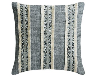 Decorative Euro Sham 24"x24"/26"x26" Euro Sham Cover Cotton Jacquard Textured with Lace & Sequins Cushion Cover Moroccan - Moroccan Daze