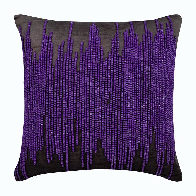 Square Purple Gunmetal Beaded Club /& Lounge Theme 24x24 Velvet Pillows Covers For Couch Charcoal Grey Pillow Shams Charcoal Spill