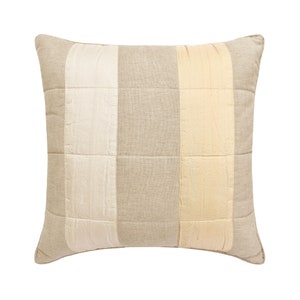 Decorative Throw Pillow Cover 16"x16" Beige/Ivory Silk with Linen Patchwork Cushion Quilted Striped Contemporary Bedroom Decor-Bellezza