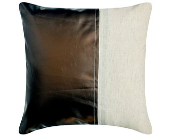 Decorative Brown Euro Cushion Cover 24"x24"/26"x26", Faux Leather Pillow Case Toss Pillow Cover Patchwork Contemporary - Better Half Choco