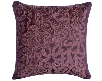 Decorative Velvet Cushion 16"x 16", Toss Throw Pillow Cover Purple Velvet Applique Pillow Cover Classic Home Decor - Damask Muse