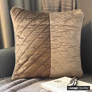 Decorative Cushion 16&quot;x16&quot; Brown / Beige Quilted Throw Pillow Cover Velvet Patchwork Chevron Pillow Cover Modern Bedroom Home Decor - Kiona