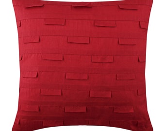 Decorative Deep Red Toss Pillow Cover 16"x16", Art Silk Throws For Sofa Pintucks, Textured Toss Throw Pillow Solid Modern - Deep Red Ocean