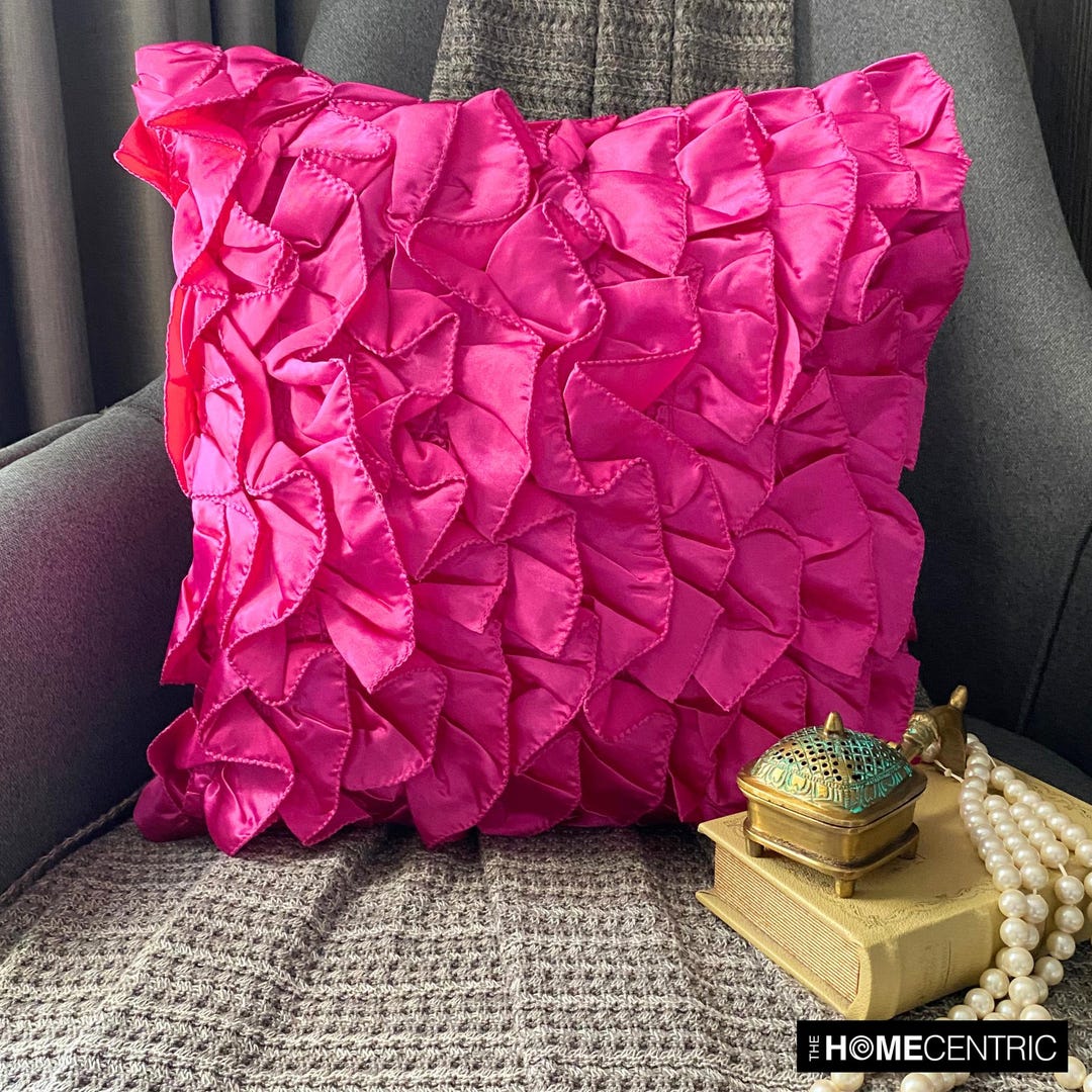 Satin Fuchsia Pink Sofa Cushion Cover 16"x16", Designer Throw Pillow ...