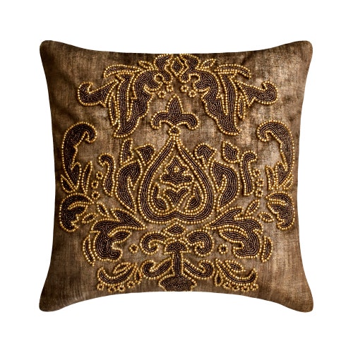 Decorative Brown Gold Throw Pillow Cover 16x16 Etsy